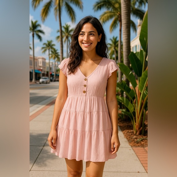 Pink Button-Front Dress xl preloved sweet wanderer - Picture 1 of 12